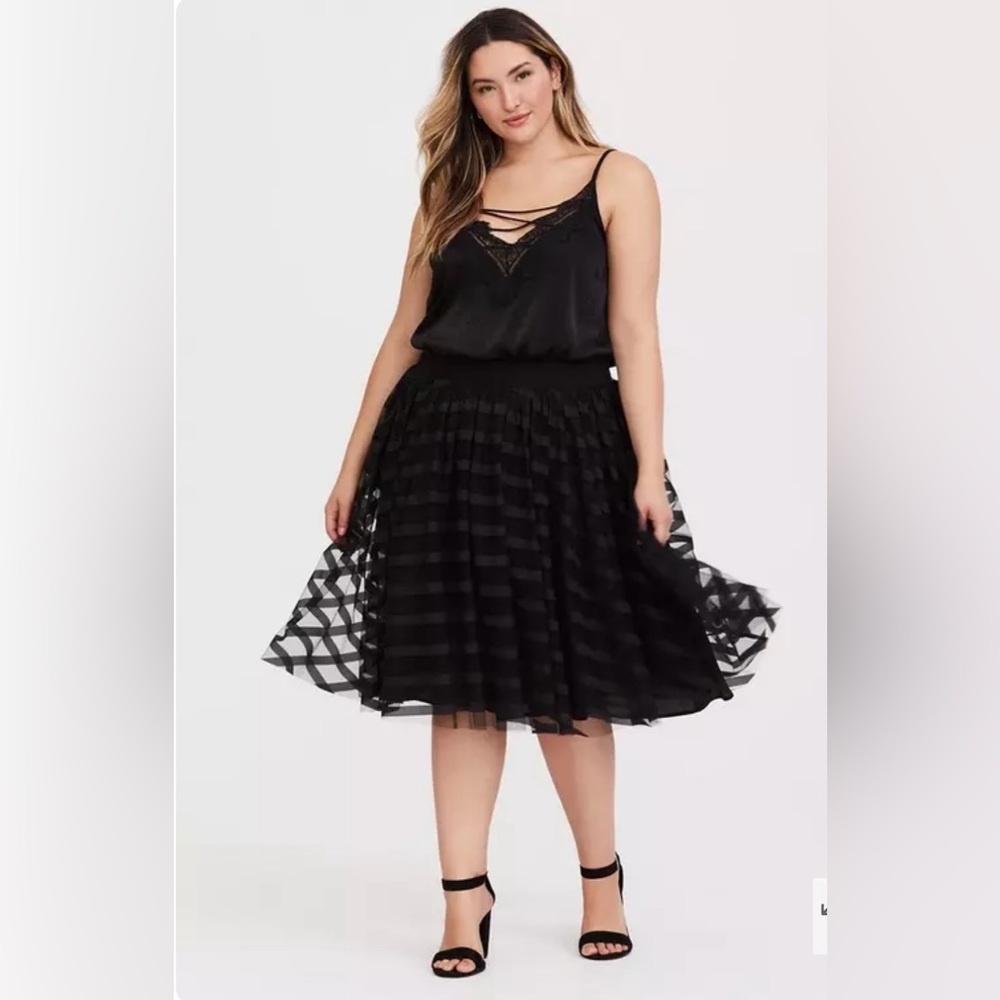 Torrid Black Flare Cocktail Skirt with Sheer Stripes